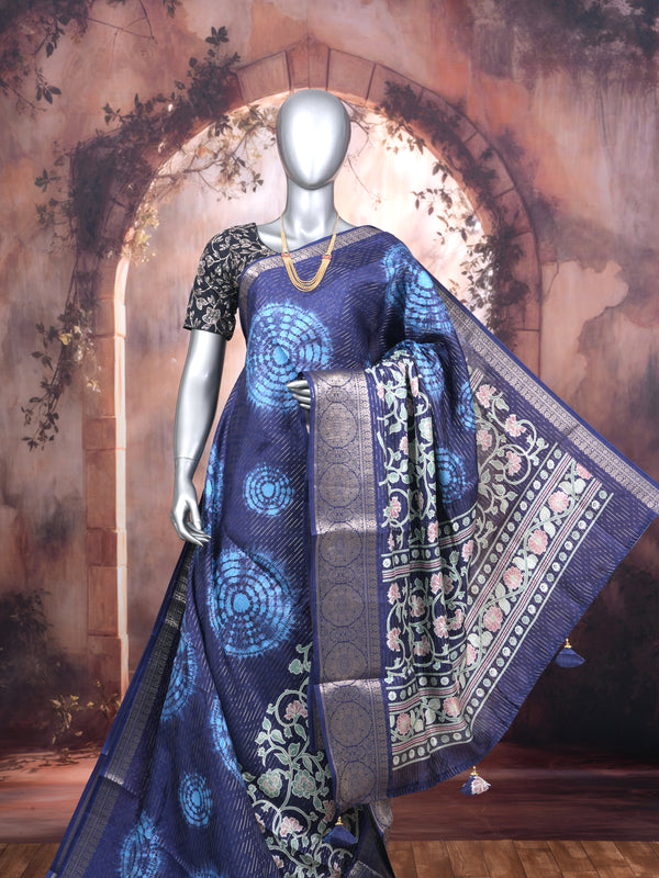 Royal Blue with Indigo Blue - Semi Raw Silk Saree