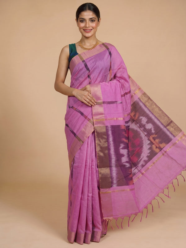Pink with Wine - Pochampalli Cotton Saree