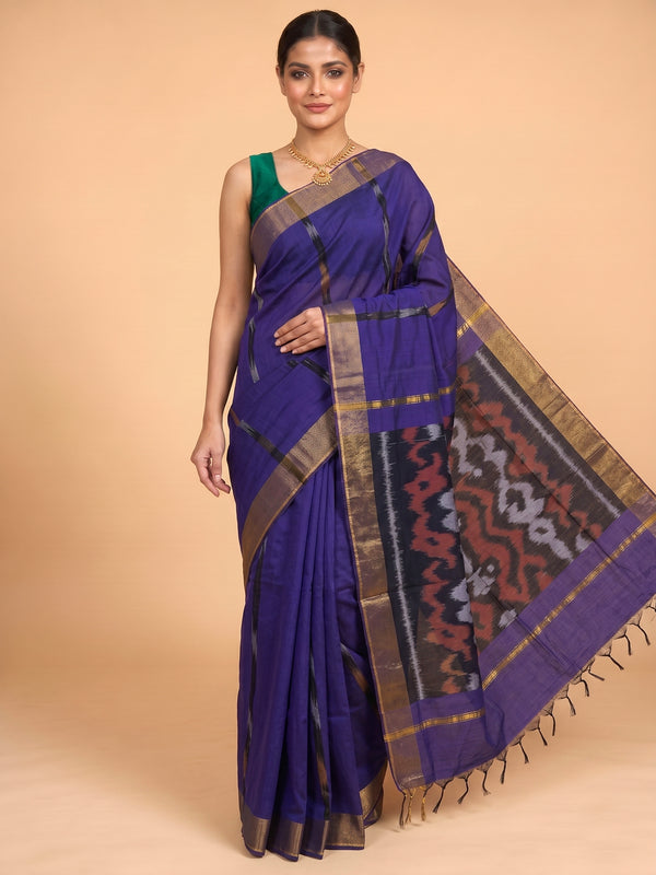Purple with Purple and Ikat - Pochampalli Cotton Saree