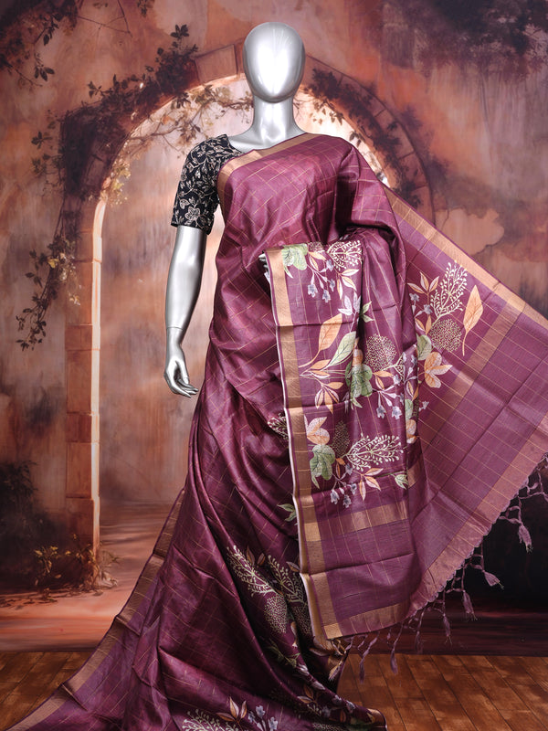 Wine Purple Dola Silk Saree