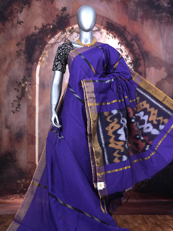 Purple with Purple and Ikat - Pochampalli Cotton Saree