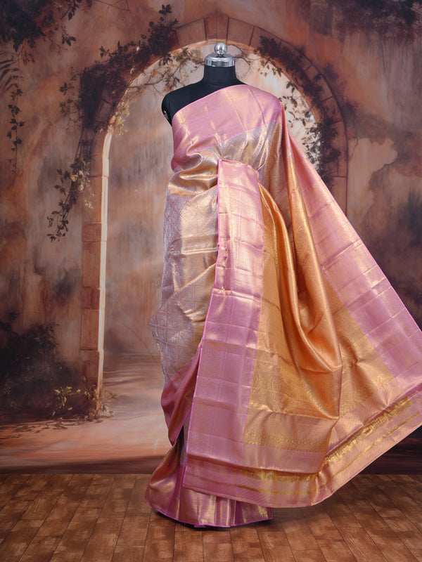 Pastel Pink and Gold Kanchipuram Pure Mix Saree