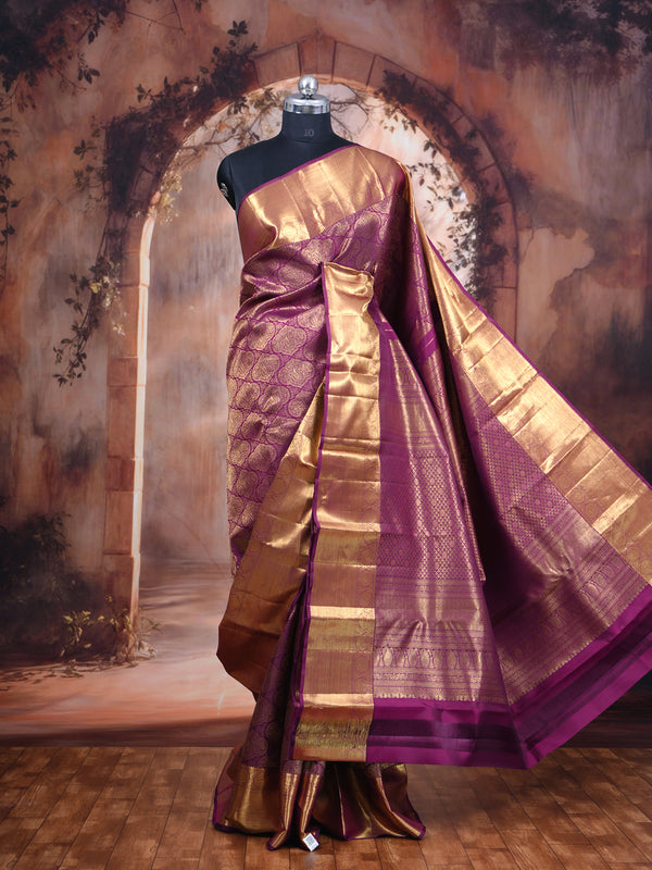 Magenta Purple and Gold Pure Kanchipuram Silk Saree