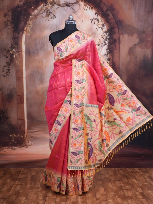 Dark Pink with Beige and Multicolor Munthi Fancy Silk Saree