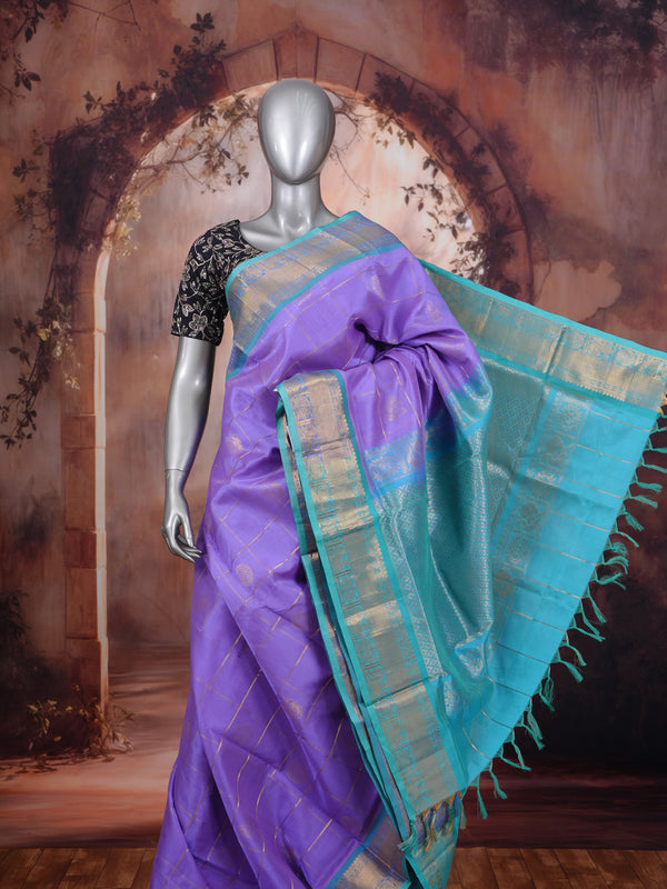 Lavender and Turquoise Blue Elegant Pure Silk Cotton Saree