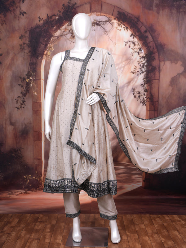 Beige with Black Ready Made Salwar Suit