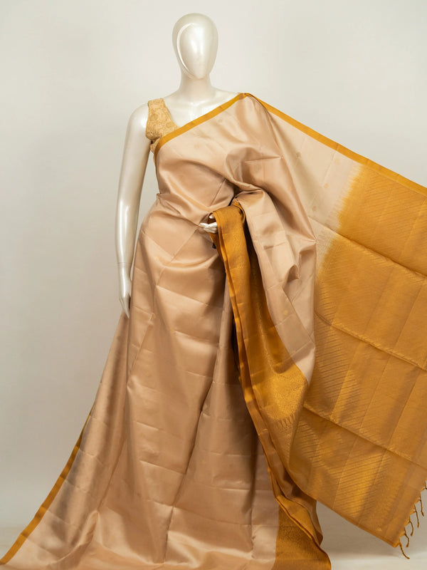 Cream Kanchipuram Pure Mix saree with mustard-gold zari border and pallu