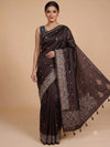 Dark Chocolate Brown Semi Raw Silk Saree