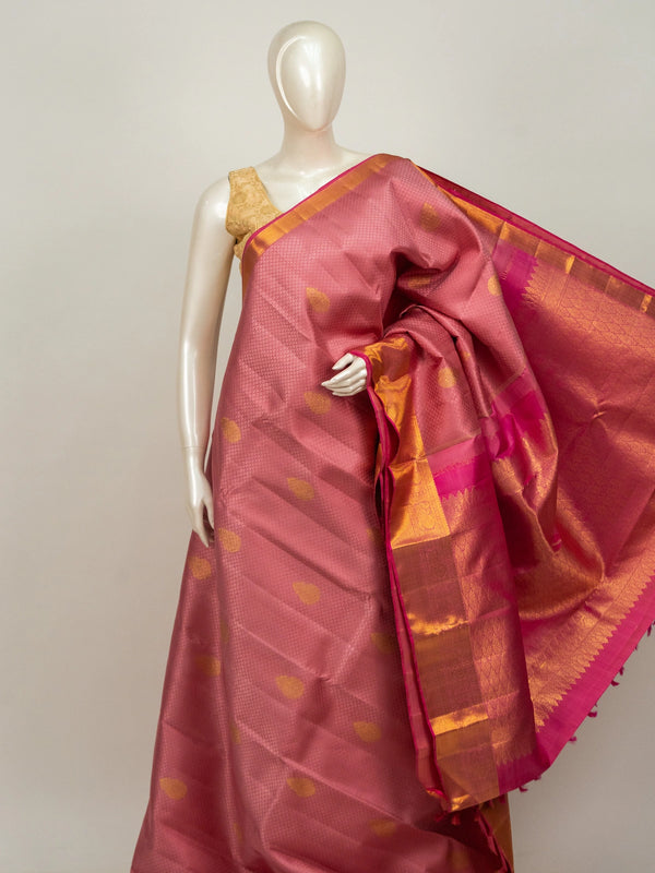 Rose pink pure Kanchipuram silk saree with contrast magenta gold zari border and brocade pallu