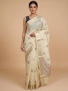 Cream and Gold Linen Cotton Saree