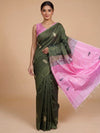 Olive Green and Pink Banana Silk Sarees