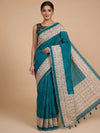 Teal and Cream Linen Cotton Saree