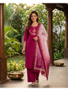 Rani Pink Zari Embroidered Umbrella Kurti Set with Ombre Dupatta