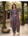 Mauve Kalamkari Print Ready Made Straight Cut Salwar Set with Contrast Dupatta