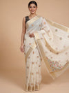 Cream and Gold Linen Cotton Saree