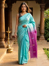 Turquoise Blue and Magenta Banana Silk Sarees