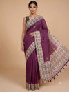 Wine Purple and Beige Linen Cotton Saree