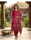Rani Pink Embroidered Straight Cut Salwar Set with Kalamkari Dupatta