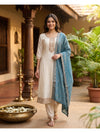 Off-White with Teal Dupatta Ready Made Umbrella Kurti Set