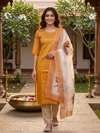 Mustard with Floral Dupatta Ready Made Straight Cut Kurti Set