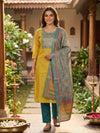 Yellow with Teal Dupatta Ready Made Straight Cut Kurti Set