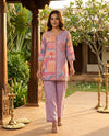 Lilac Multicolour Printed Cotton Co-ord Set Kurti Set