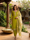 Mehendi Green Chanderi Silk Zari Embroidered Straight Cut Kurti Set