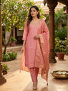 Rose Pink Chanderi Silk Zari Embroidered Straight Cut Kurti Set