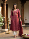 Maroon Zari Embroidered Cotton Anarkali Top