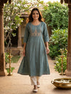 Teal Gold Zari Embroidered Anarkali Top