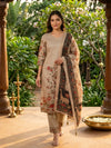 Beige Kalamkari Floral Cotton Straight Cut Kurti Set