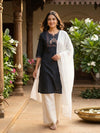 Black Cotton Peacock Embroidered Anarkali Top