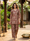 Rust & Beige Leaf Print Cotton Co-ord Set Kurti Set
