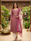 Dusty Mauve Zari Embroidered Cotton Anarkali Top