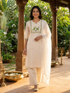 Off-White Cotton Bird Embroidered Anarkali Top