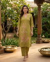 Mehndi Green Cotton Floral Embroidered Co-ord Set Kurti Set