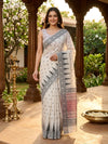 Ivory and Black Linen Cotton Saree