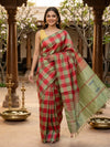 Red and Green Checked Banana Silk Sarees