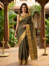 Olive Green and Gold Chettinad Cotton Saree