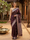Wine and Silver Silk Cotton Saree