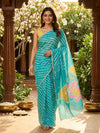 Teal and White Linen Cotton Saree