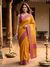 Mustard Yellow and Pink Dola Silk Saree