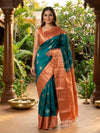 Teal and Copper Pure Kanchipuram Silk Saree