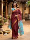 Maroon and Turquoise Banana Silk Sarees