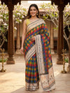 Multicolour Checks Linen Cotton Saree
