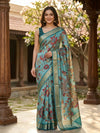 Teal Blue and Gold Semi Tussar Saree