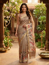 Beige and Pink Linen Cotton Saree