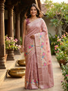 Dusty Rose Pink and Cream Designer Embroidery Work Cotton Saree