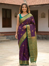 Purple and Green Semi Silk Saree