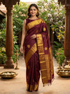 Maroon and Gold Pure Kanchipuram Silk Saree